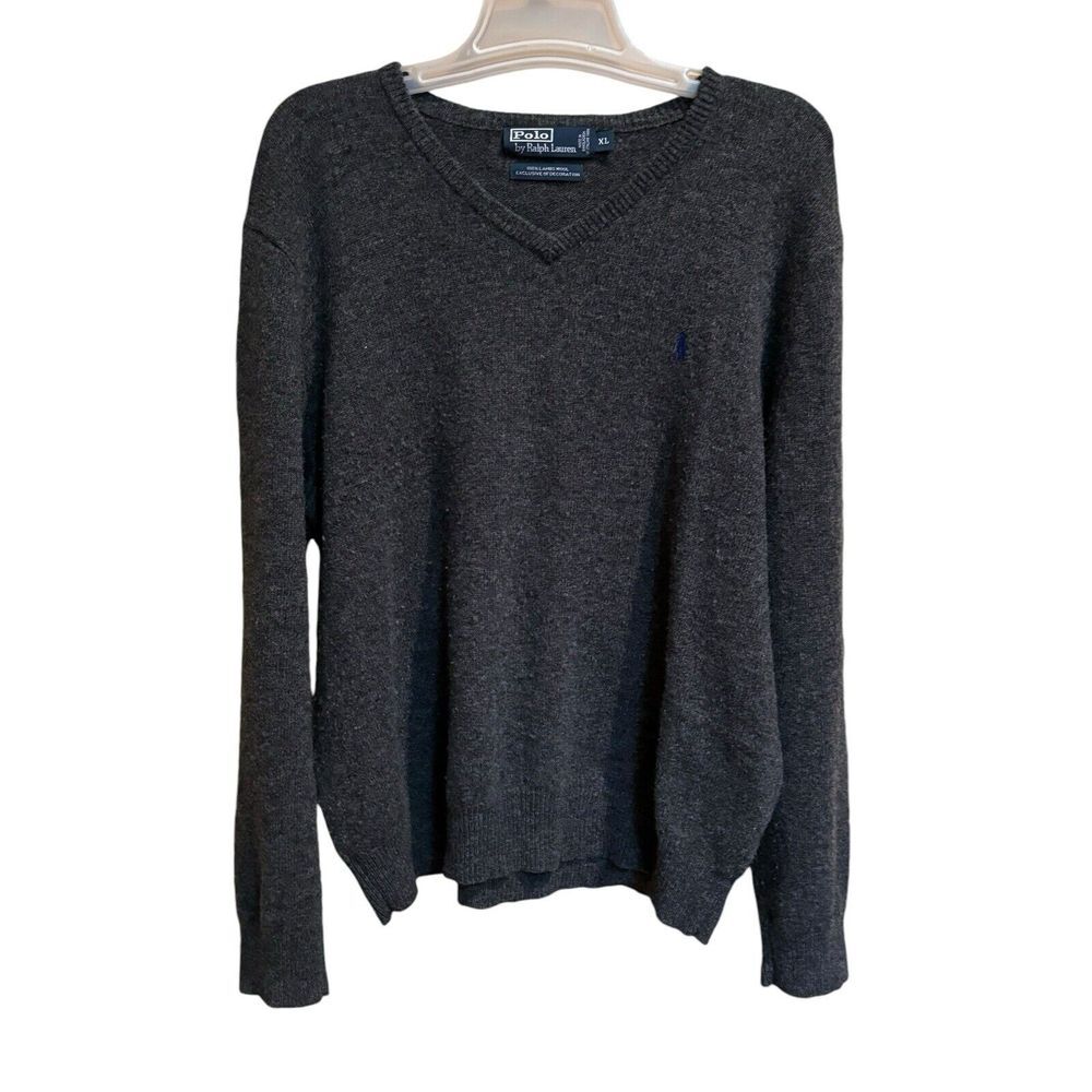 Polo by RALPH LAUREN Men's Lambswool V-Neck Sweater‎ Gray  Size XL